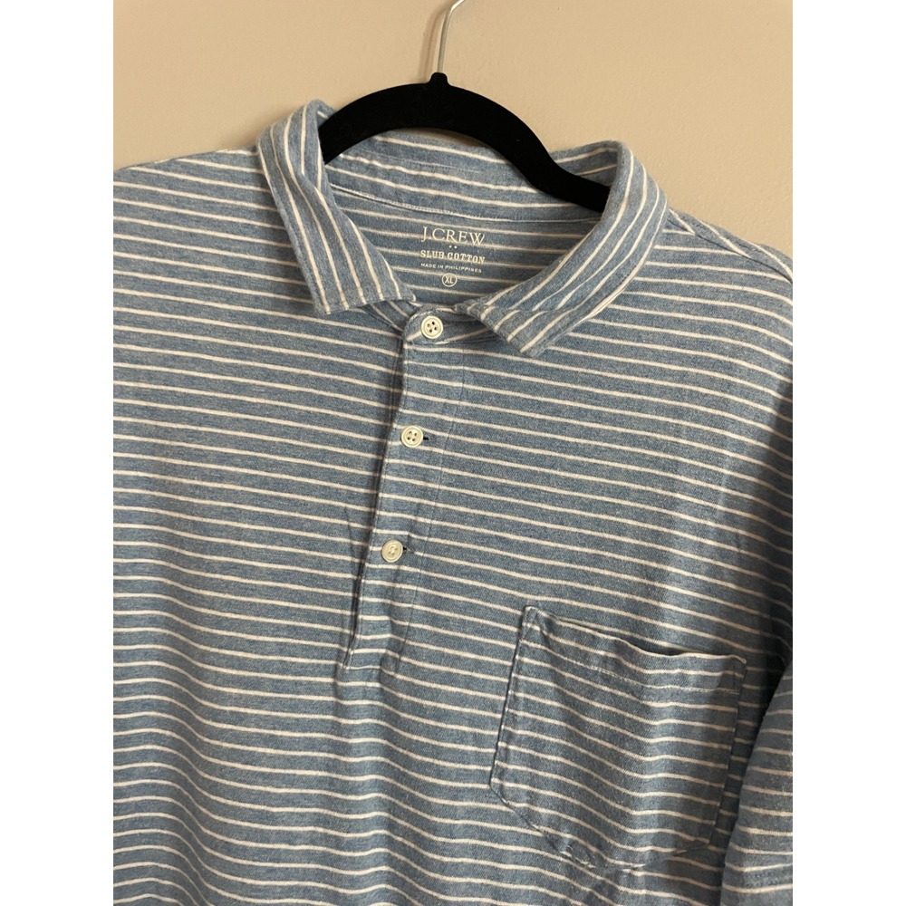 J.Crew Mens‎ XL Slub Cotton Striped Polo Shirt Short Sleeve Blue White Pocket